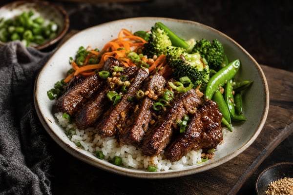 Ginger Soy Steak Rice Bowls recipe from Clear Brook Kitchen