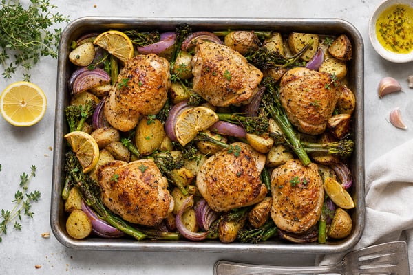 Lemon Herb Chicken Tray Bake recipe from Clear Brook Kitchen