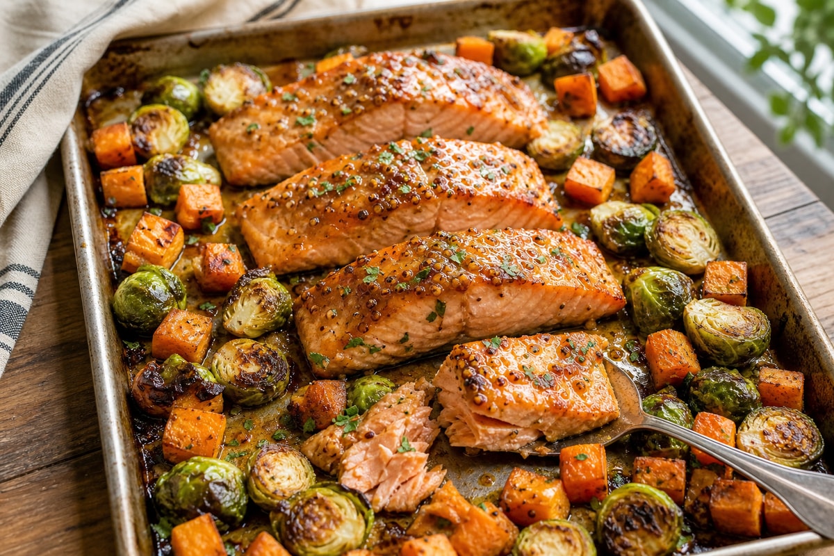 Maple Dijon Salmon Sheet Pan recipe from Clear Brook Kitchen