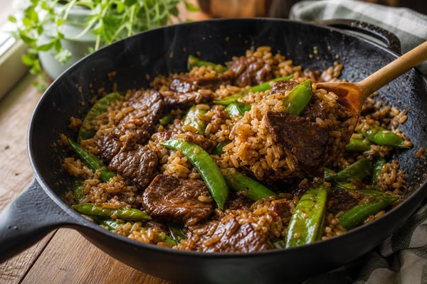 Beef Stir-Fry Snap Pea Rice recipe from Clear Brook Kitchen