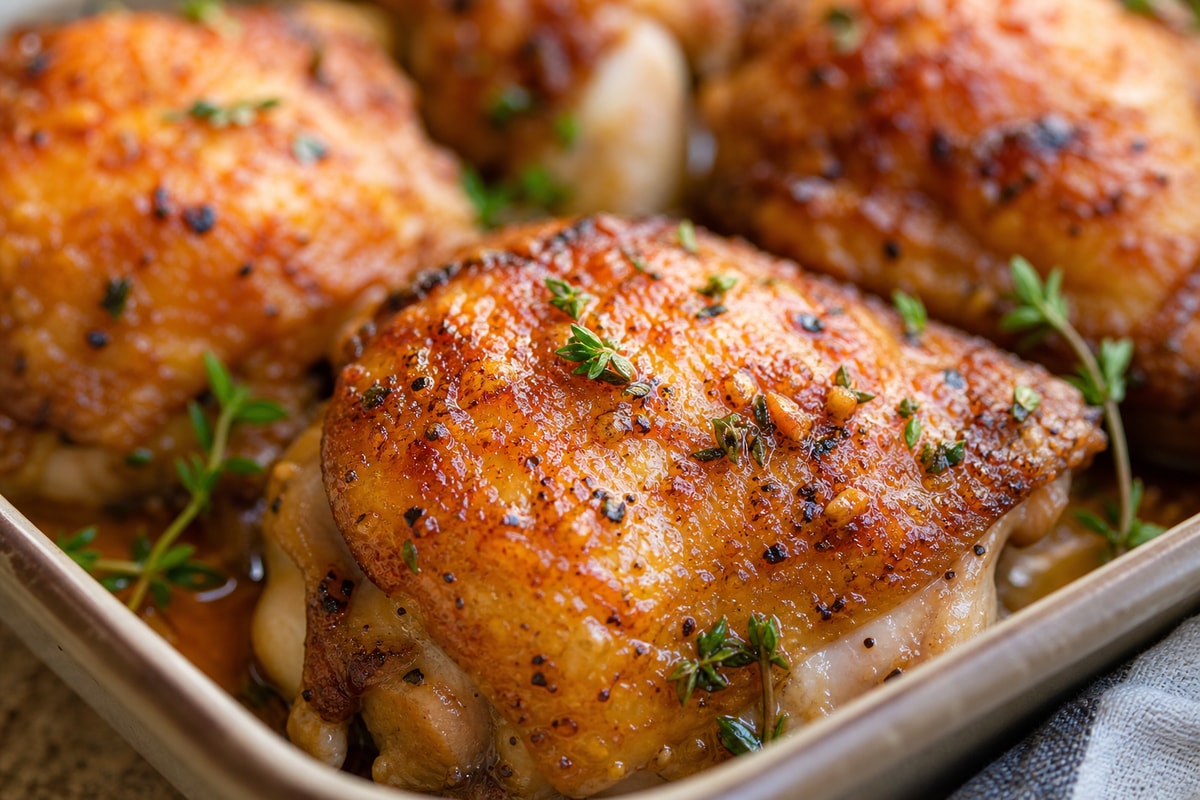 Crispy Skin Chicken Thighs Tray recipe from Sage & Millet Kitchen