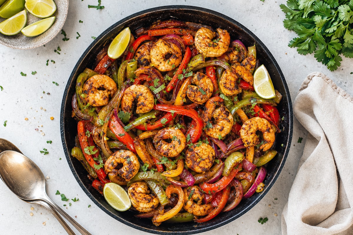 Chipotle Lime Shrimp Fajita Skillet recipe from Sage & Millet Kitchen