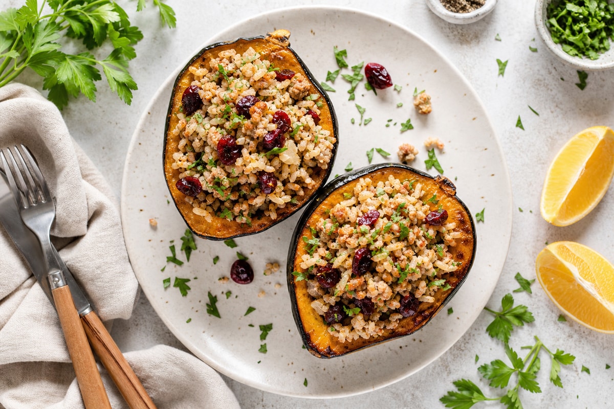 Stuffed Acorn Squash Turkey Rice Stuffed Acorn Squash Turkey Rice recipe from Sage & Millet Kitchen