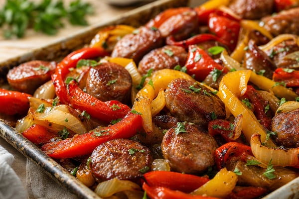 Sheet-Pan Sausage Peppers Onions Sheet-Pan Sausage Peppers Onions recipe from Sage & Millet Kitchen