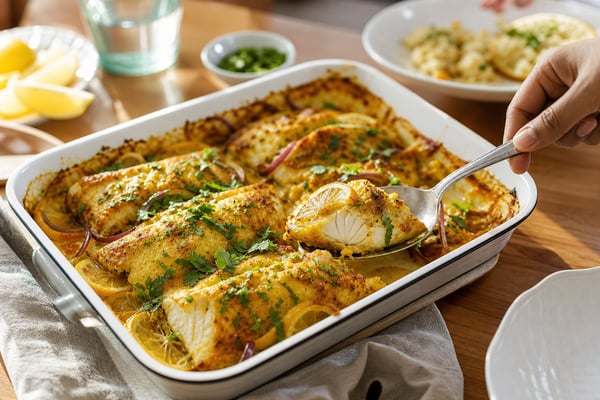 Turmeric Lemon Fish Tray Bake Turmeric Lemon Fish Tray Bake recipe from Crescent & Sumac Kitchen