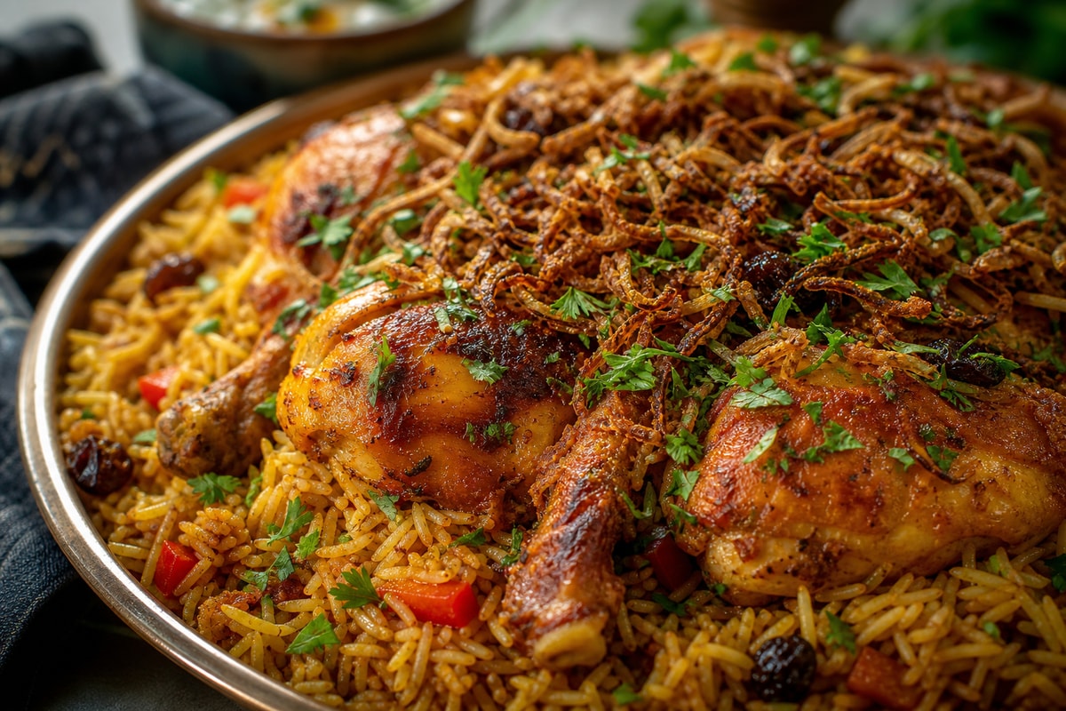 Chicken Kabsa Style Rice Tray recipe from Crescent & Sumac Kitchen