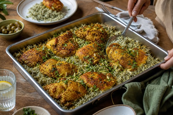 Persian Style Herb Rice Chicken Tray Persian Style Herb Rice Chicken Tray recipe from Crescent & Sumac Kitchen