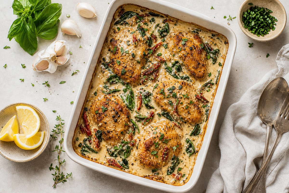 Cream Tuscan Garlic Chicken Tray recipe from Ketolite Table