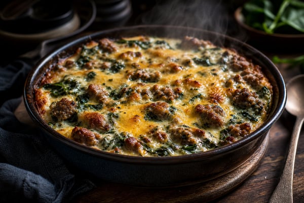 Sausage Cream Spinach Bake Sausage Cream Spinach Bake recipe from Ketolite Table