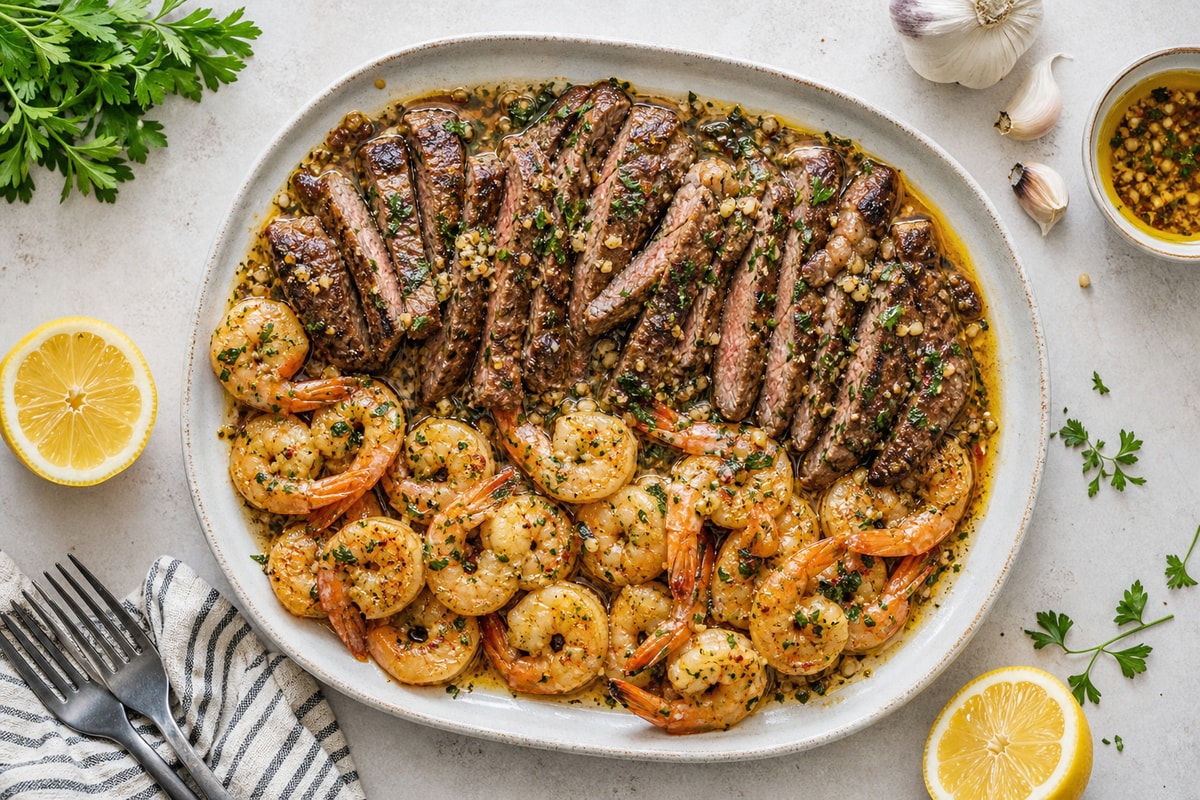 Steak Garlic Butter Shrimp Tray recipe from Ketolite Table