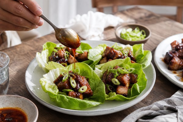 BBQ Pork Belly Lettuce Cups BBQ Pork Belly Lettuce Cups recipe from Ketolite Table