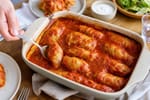 Stuffed Cabbage Tomato Sauce Tray recipe from Sabbath Table Studio