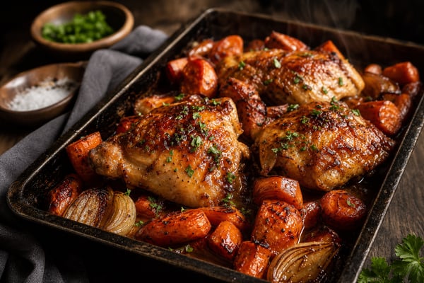 Honey Glazed Carrot Roast Chicken Tray recipe from Sabbath Table Studio