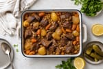 Beef Vegetable Cholent Style Tray recipe from Sabbath Table Studio