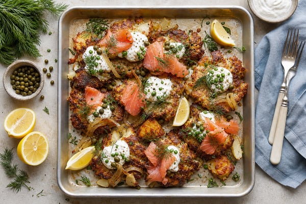 Potato Latke Smash Dinner Tray recipe from Sabbath Table Studio