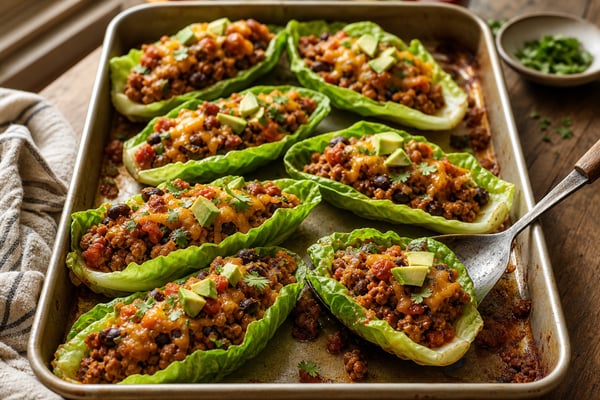 Turkey Taco Lettuce Boats Tray recipe from Counter Carb Kitchen