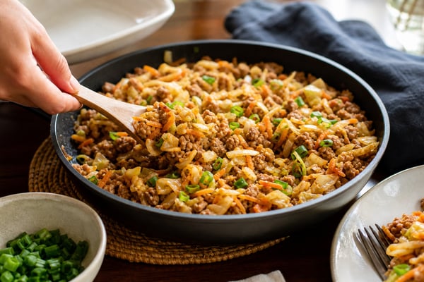 Egg Roll Turkey Cabbage Skillet recipe from Counter Carb Kitchen