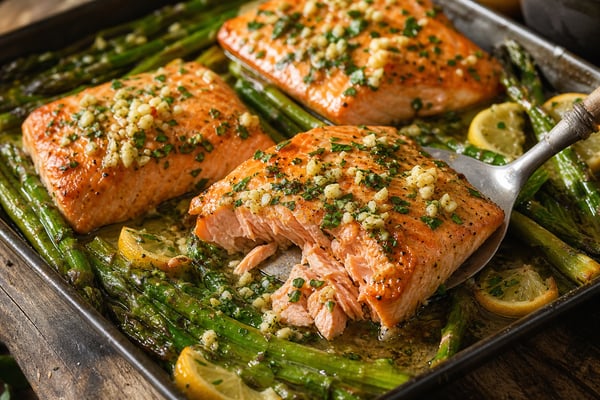 Salmon Garlic Butter Asparagus Tray recipe from Counter Carb Kitchen