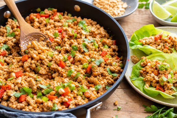 Thai Peanut Chicken Lettuce Cups recipe from Counter Carb Kitchen