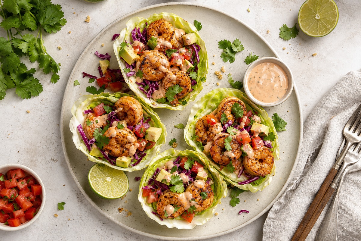 Shrimp Taco Cabbage Cups recipe from Counter Carb Kitchen