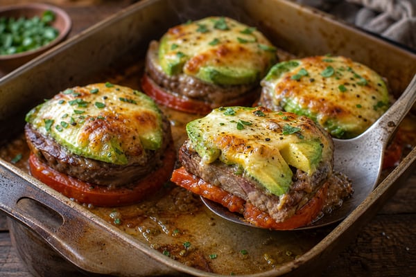 Steak Tomato Avocado Stacks recipe from Counter Carb Kitchen