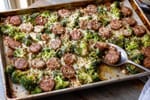 Sheet-Pan Sausage Broccoli Parmesan Tray recipe from Counter Carb Kitchen