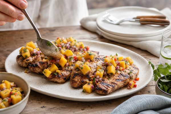 Grilled Chicken Mango Salsa recipe from Featherlite Fork