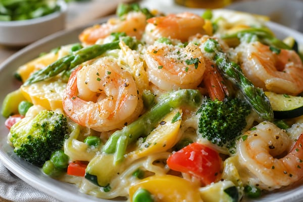 Shrimp Vegetable Skillet Primavera recipe from Featherlite Fork
