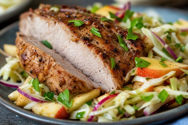 Lean Pork Tenderloin Apple Slaw recipe from Featherlite Fork