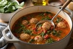 Spinach Tomato Turkey Meatball Soup Tray recipe from Featherlite Fork