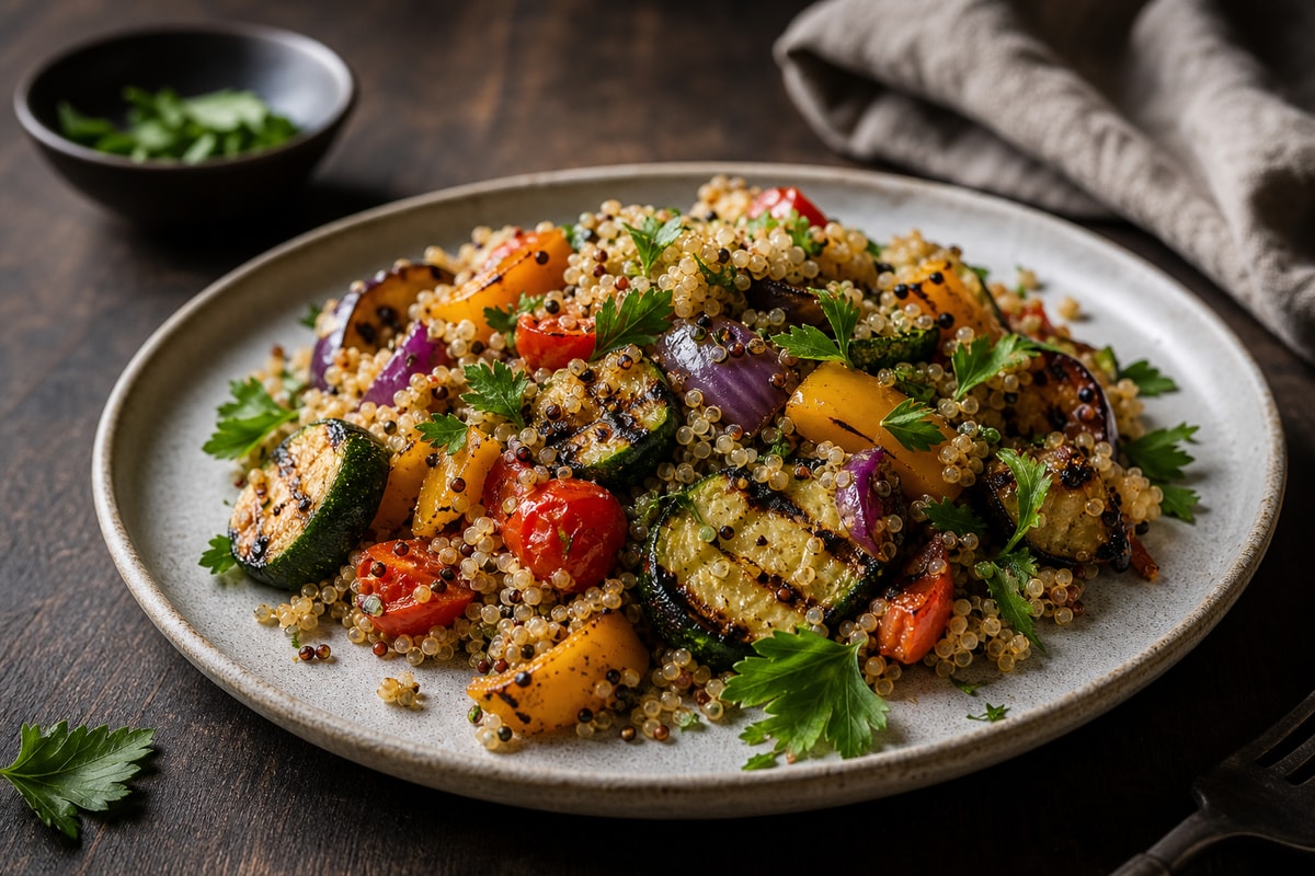 Grilled Vegetable Quinoa Toss recipe from Featherlite Fork