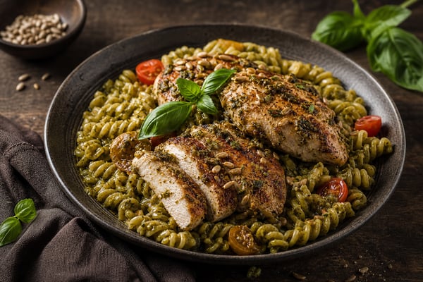 Sunflower Seed Pesto Pasta Chicken Sunflower Seed Pesto Pasta Chicken recipe from Safe Harbor Table
