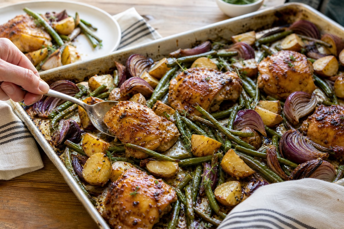 Honey Mustard Chicken Sheet Pan Tray recipe from Safe Harbor Table