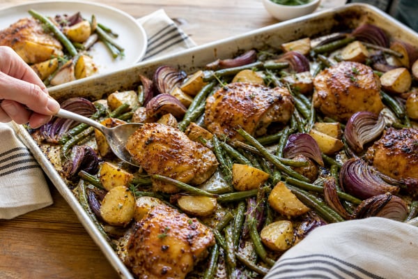 Honey Mustard Chicken Sheet Pan Tray Honey Mustard Chicken Sheet Pan Tray recipe from Safe Harbor Table