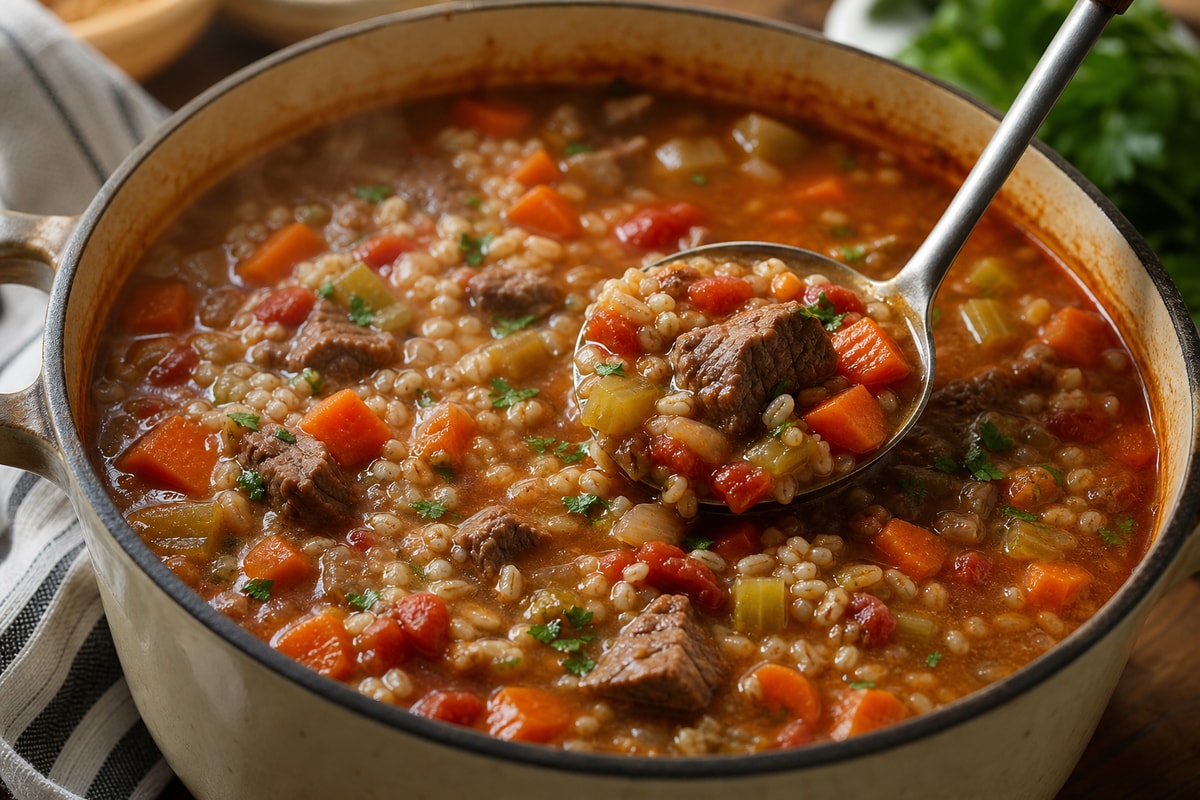 Beef Vegetable Barley Soup Beef Vegetable Barley Soup recipe from Safe Harbor Table