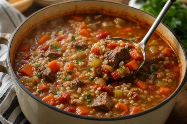 Beef Vegetable Barley Soup Beef Vegetable Barley Soup recipe from Safe Harbor Table