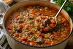 Beef Vegetable Barley Soup recipe from Safe Harbor Table