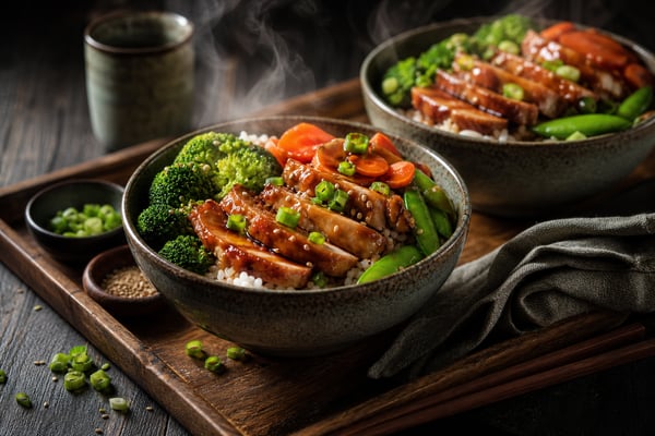 Chicken Teriyaki Rice Bowls Tray Chicken Teriyaki Rice Bowls Tray recipe from Safe Harbor Table