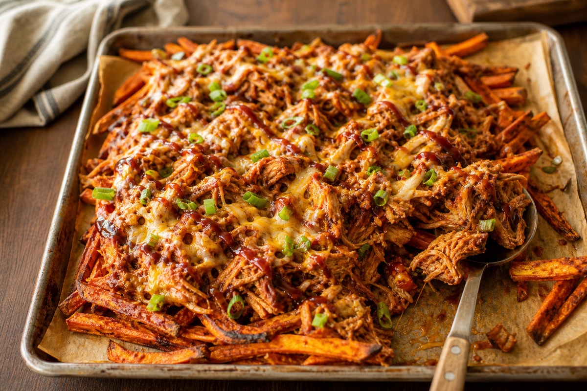 BBQ Pork Sweet Potato Fries Tray recipe from Safe Harbor Table