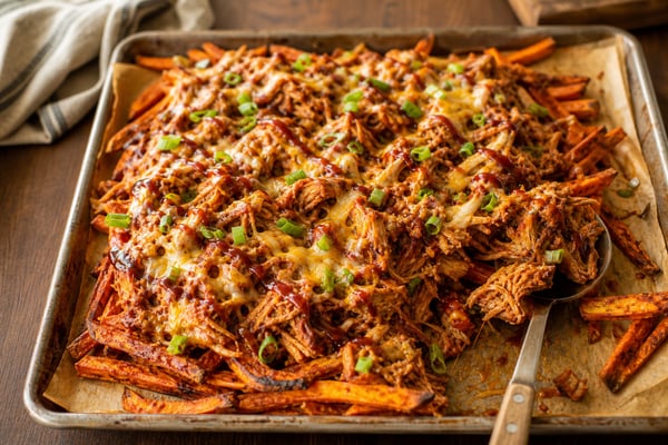 BBQ Pork Sweet Potato Fries Tray BBQ Pork Sweet Potato Fries Tray recipe from Safe Harbor Table