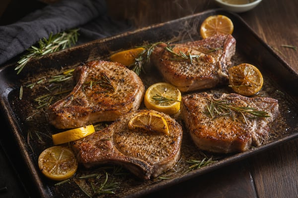 Lemon Rosemary Pork Chops Tray Lemon Rosemary Pork Chops Tray recipe from Safe Harbor Table