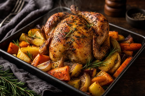Herb Roast Chicken Root Vegetables Tray recipe from Primal Flame Kitchen