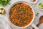 Spiralized Sweet Potato Beef Skillet recipe from Primal Flame Kitchen