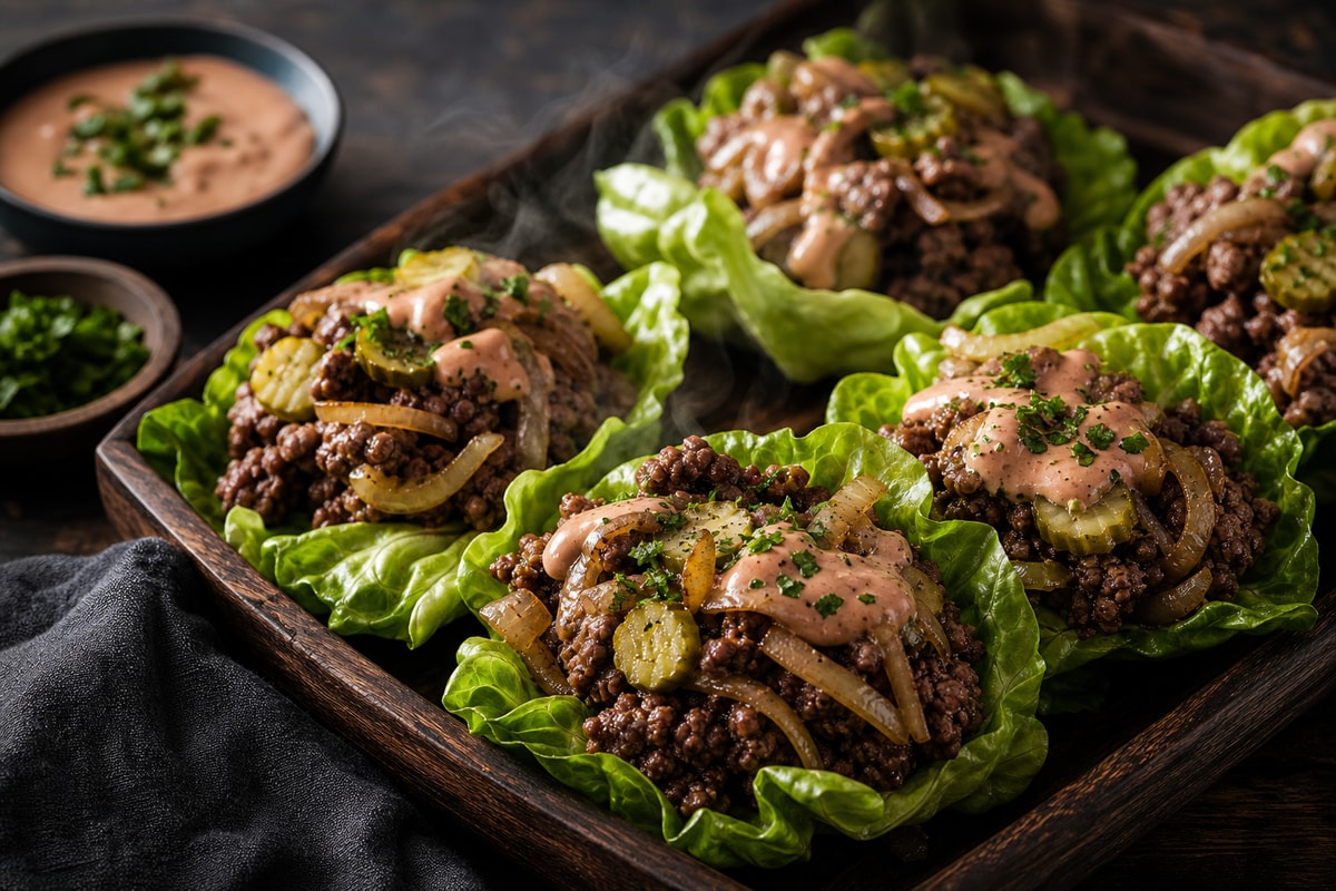 Bison Burger Lettuce Cups Tray recipe from Primal Flame Kitchen