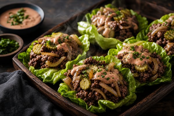 Bison Burger Lettuce Cups Tray recipe from Primal Flame Kitchen