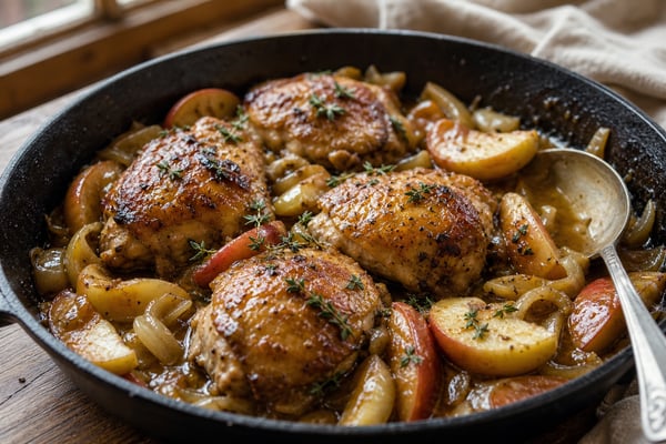 Apple Cider Braised Chicken Thighs recipe from Primal Flame Kitchen
