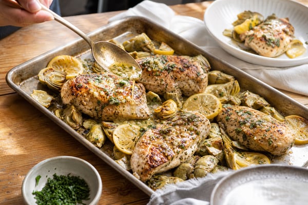 Lemon Artichoke Chicken Tray recipe from Primal Flame Kitchen