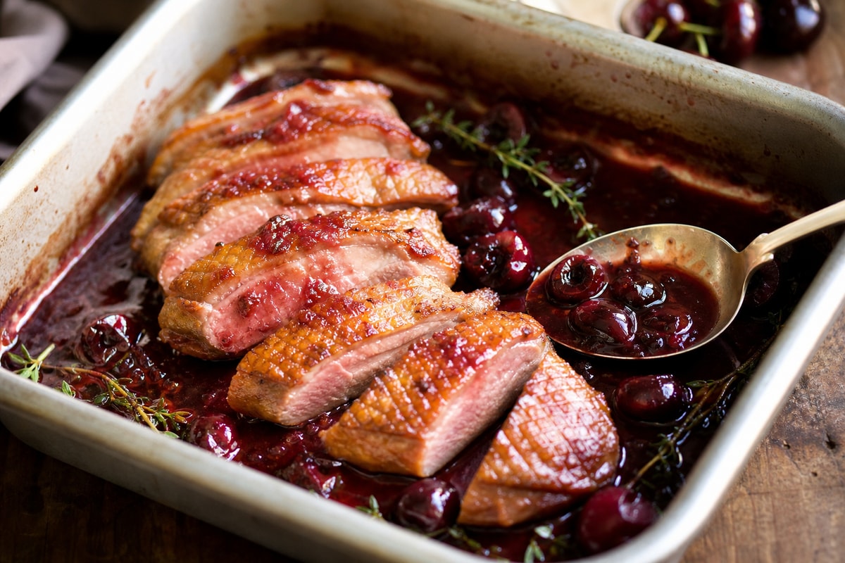 Crispy Skin Duck Breast Cherry Gastrique recipe from Primal Flame Kitchen