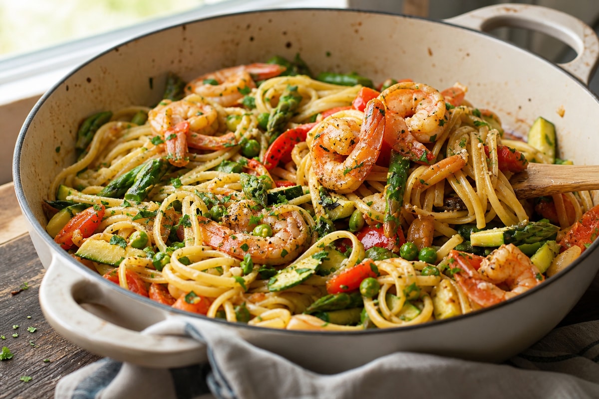 Garlic Shrimp Linguine Primavera Style Garlic Shrimp Linguine Primavera Style recipe from Harbor Spoon Kitchen
