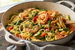 Garlic Shrimp Linguine Primavera Style recipe from Harbor Spoon Kitchen